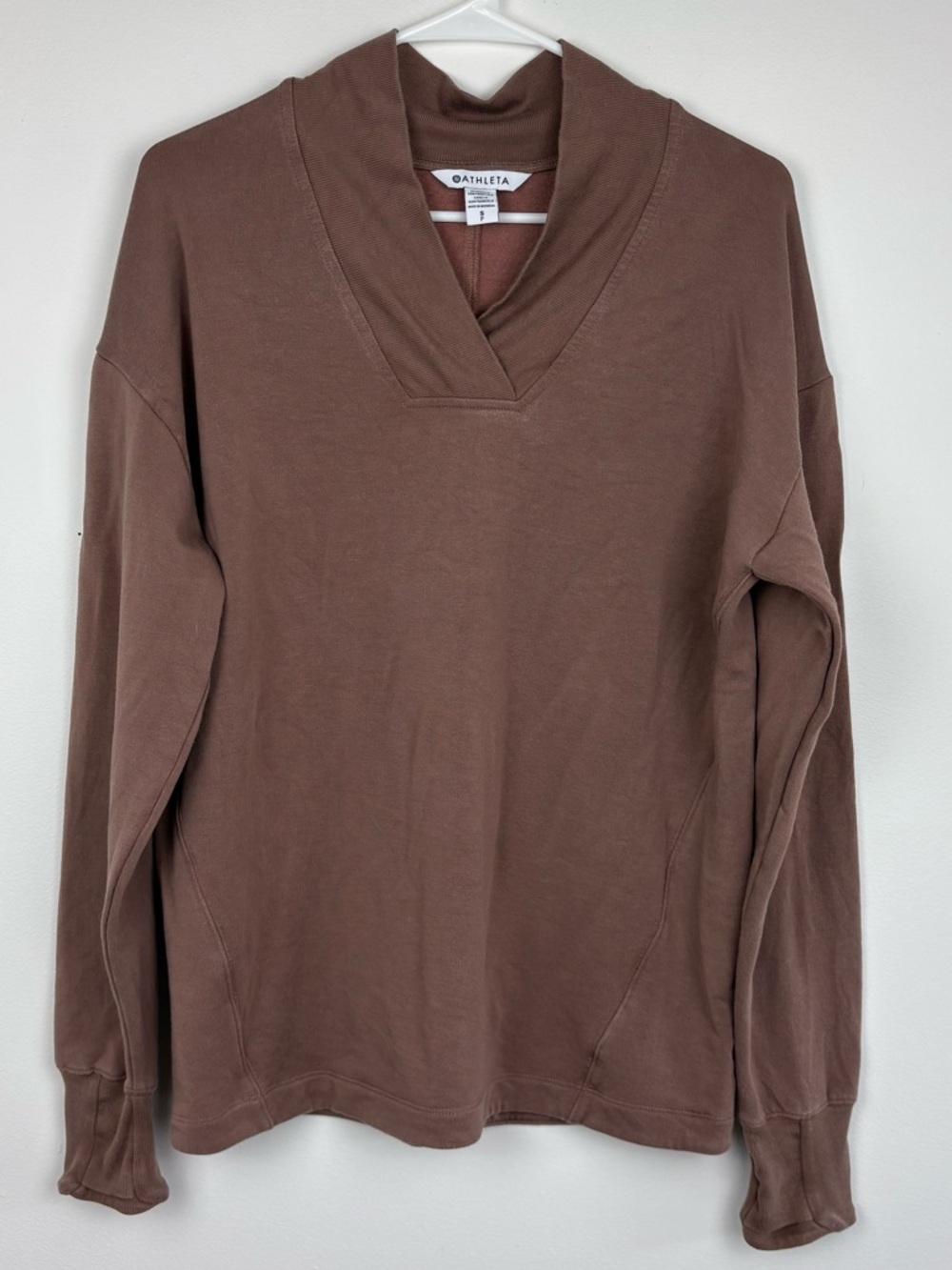 Athleta Clarity V-Neck Sweatshirt in Brown Size Small cozy loungewear - Picture 2 of 11